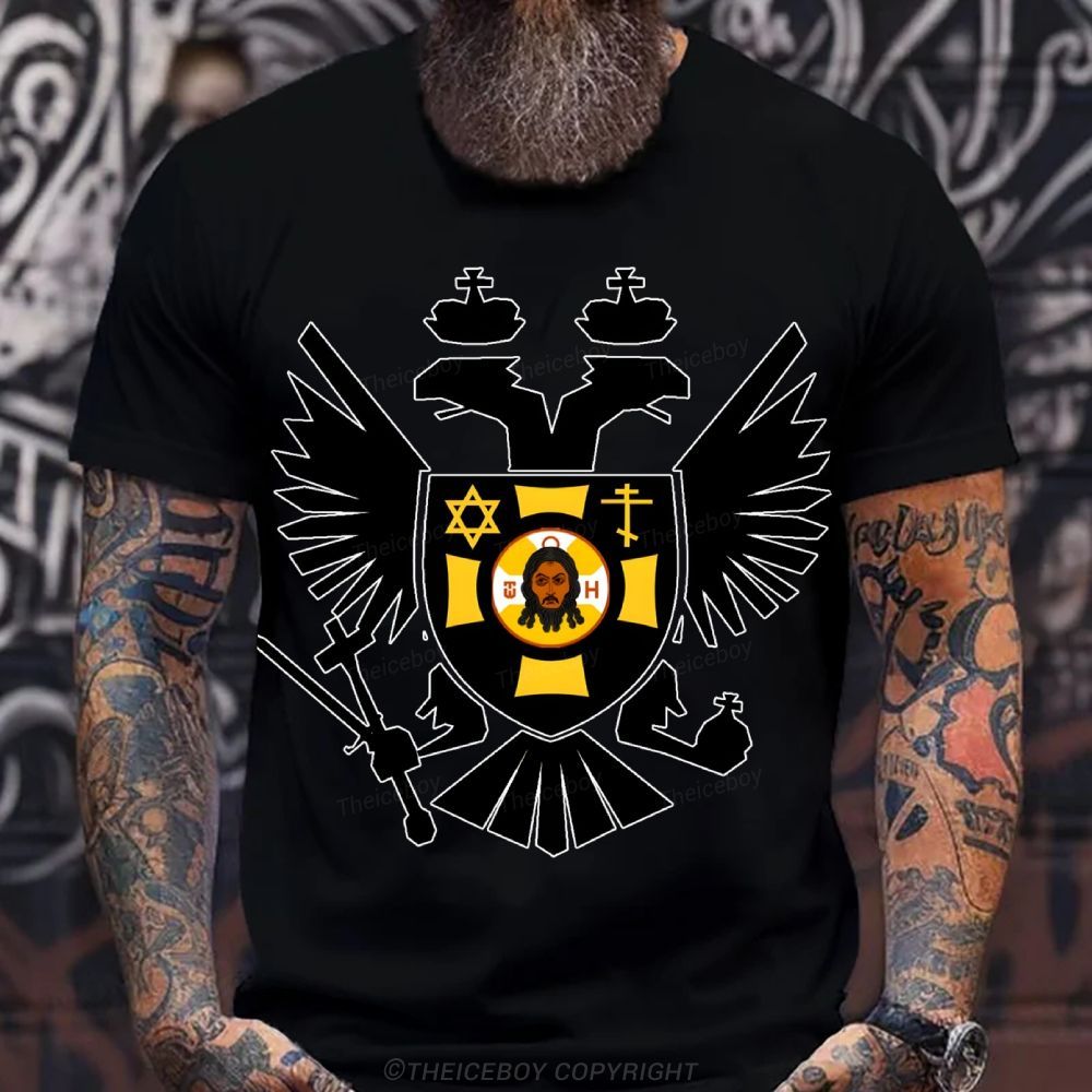 Symmetrical Black Raptor Cotton T-shirt