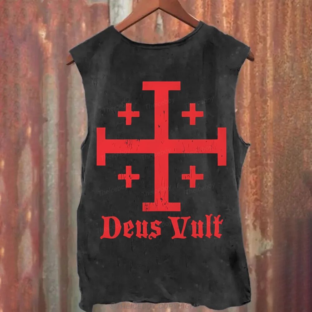 Jerusalem Cross Deus Vult Washed Tank Top
