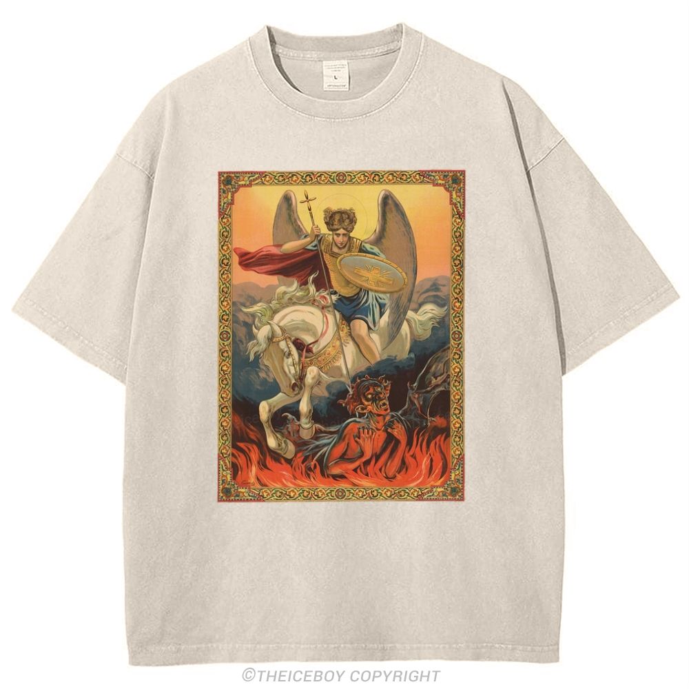 Saint Michael The Archangel Snowflake Vintage Cotton T-Shirt