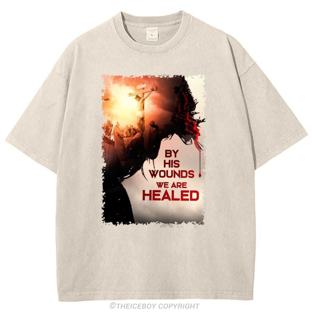 By His Wounds We Are Healed Snowflake Vintage Cotton T-Shirt