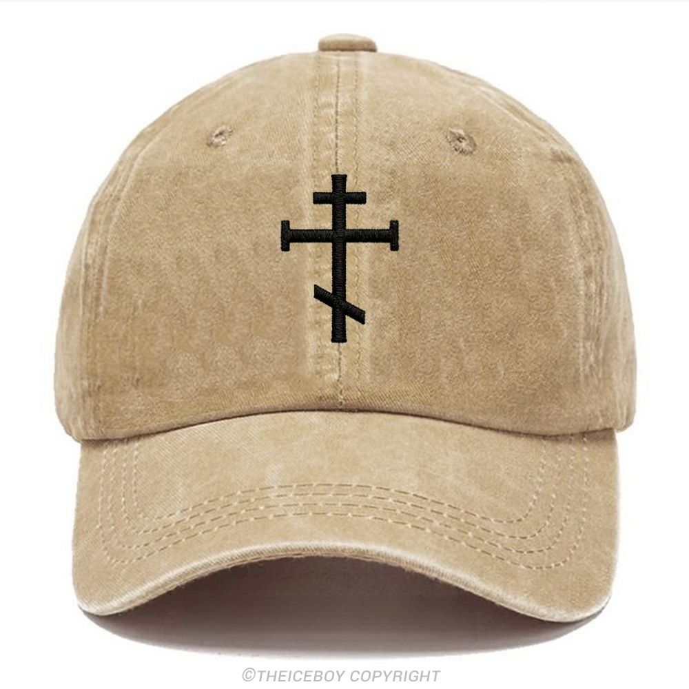 Eastern Orthodox Cross Unisex Vintage Casual Embroidery Washed Cap