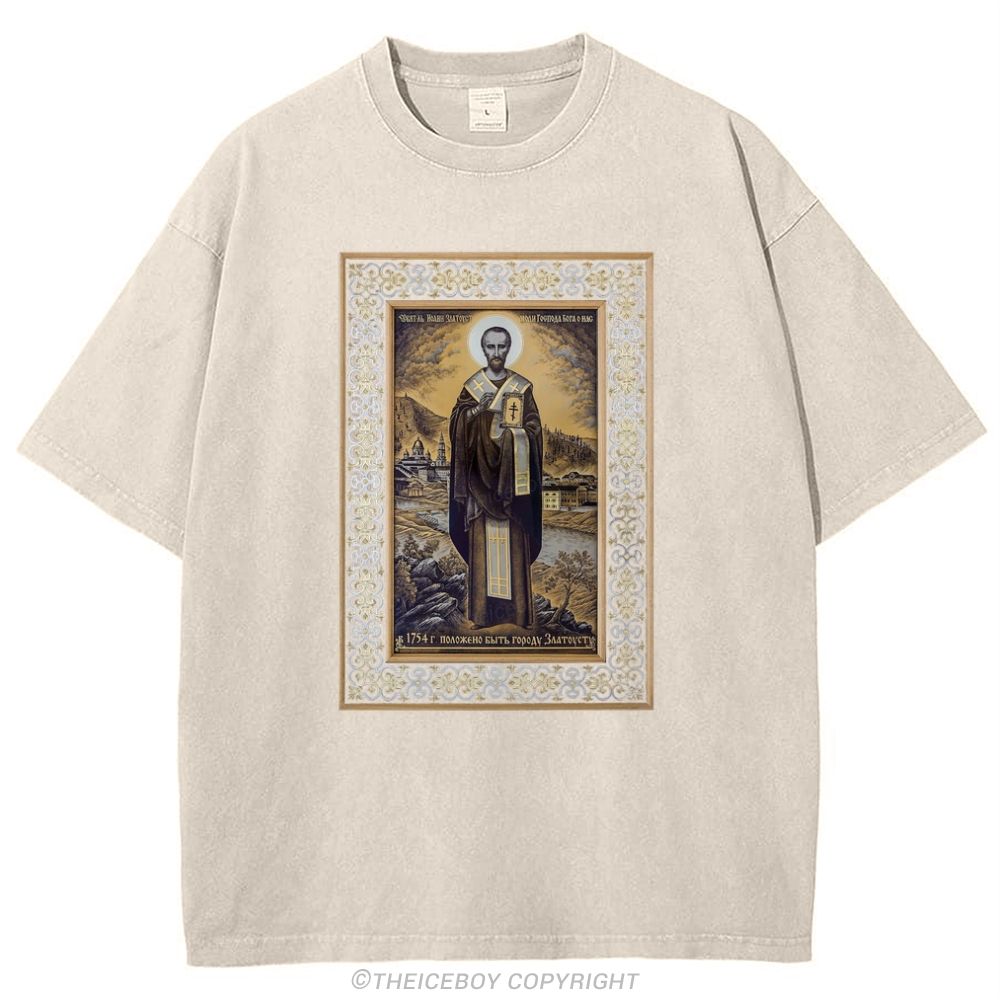 Saint John Chrysostom Snowflake Vintage Cotton T-Shirt