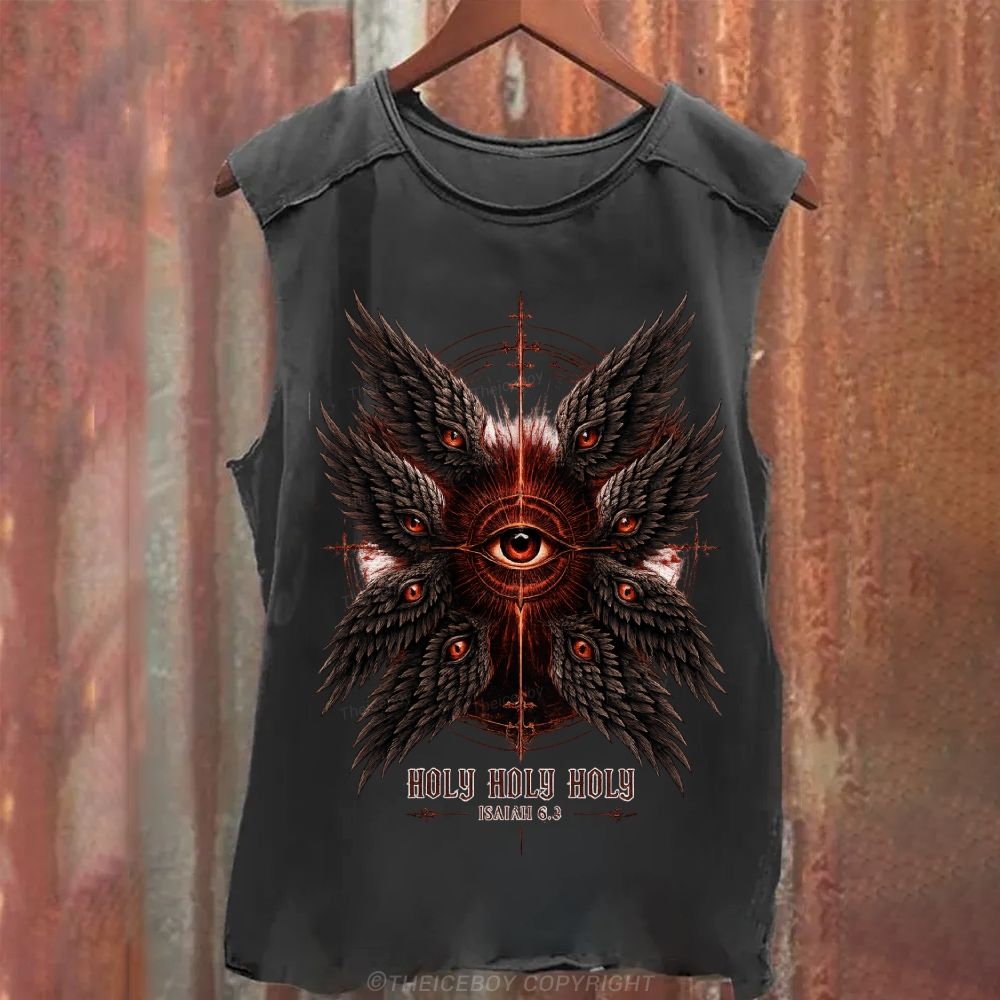 Holy Biblical Seraphim Angel Isaiah 6:3 Washed Tank Top