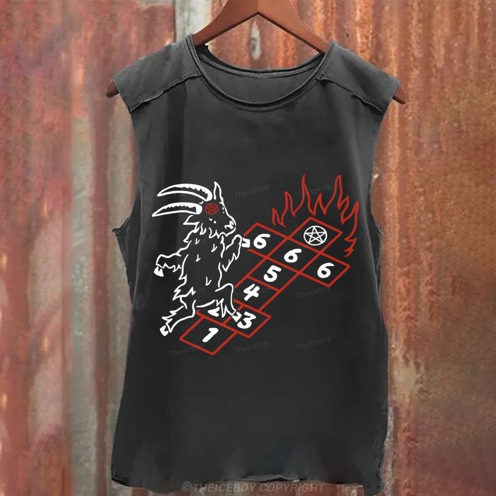 Satanic Goat Hopscotch Cotton T-shirt Washed Tank Top