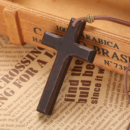 Vintage Handmade Wooden Cross Necklace