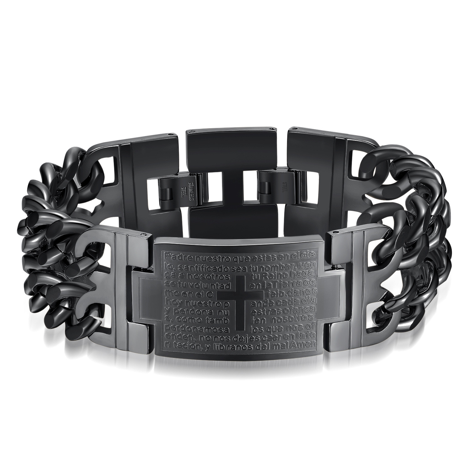 Punk Men's Cross Double Row Silver Denim Chain Bracelet