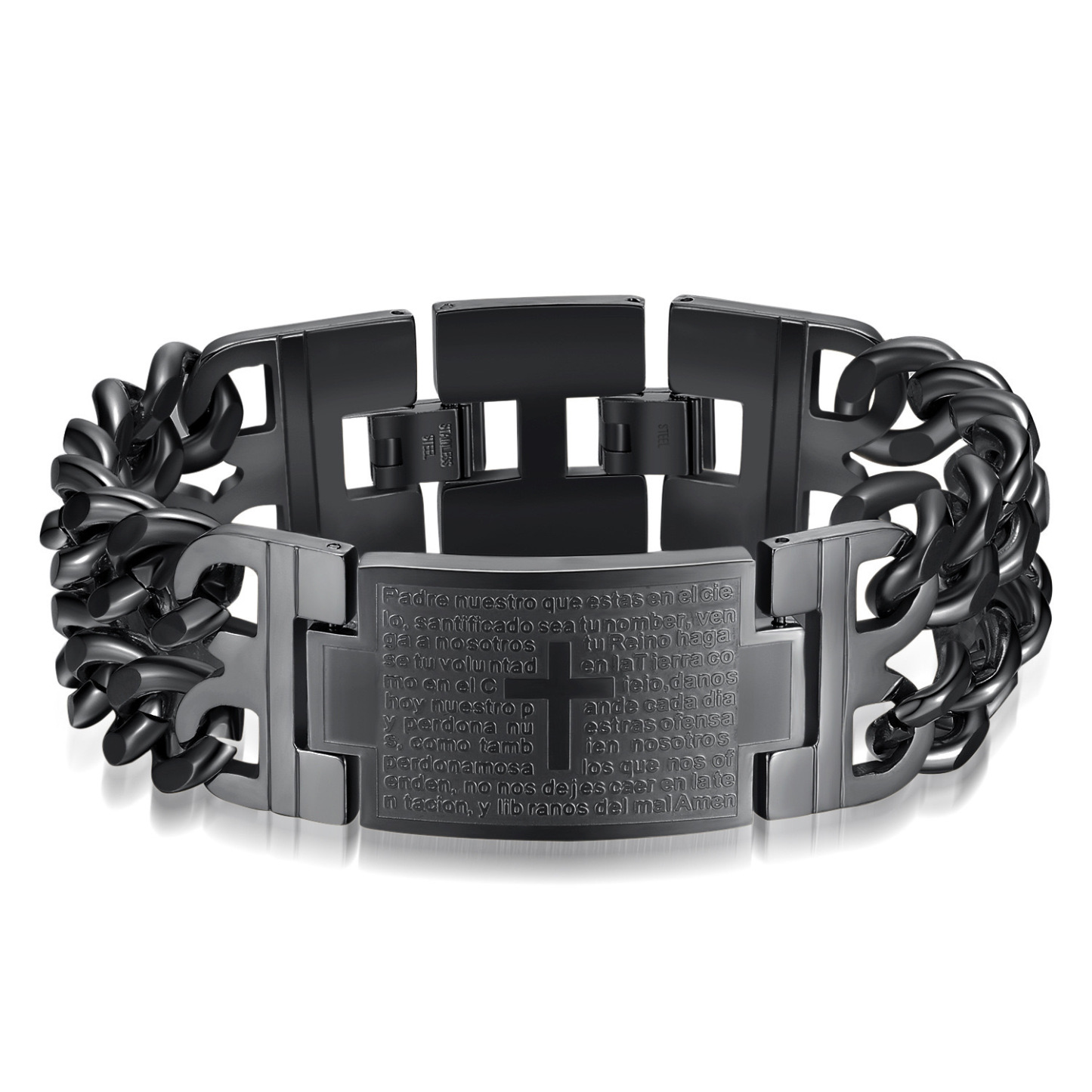 Punk Men's Cross Double Row Silver Denim Chain Bracelet