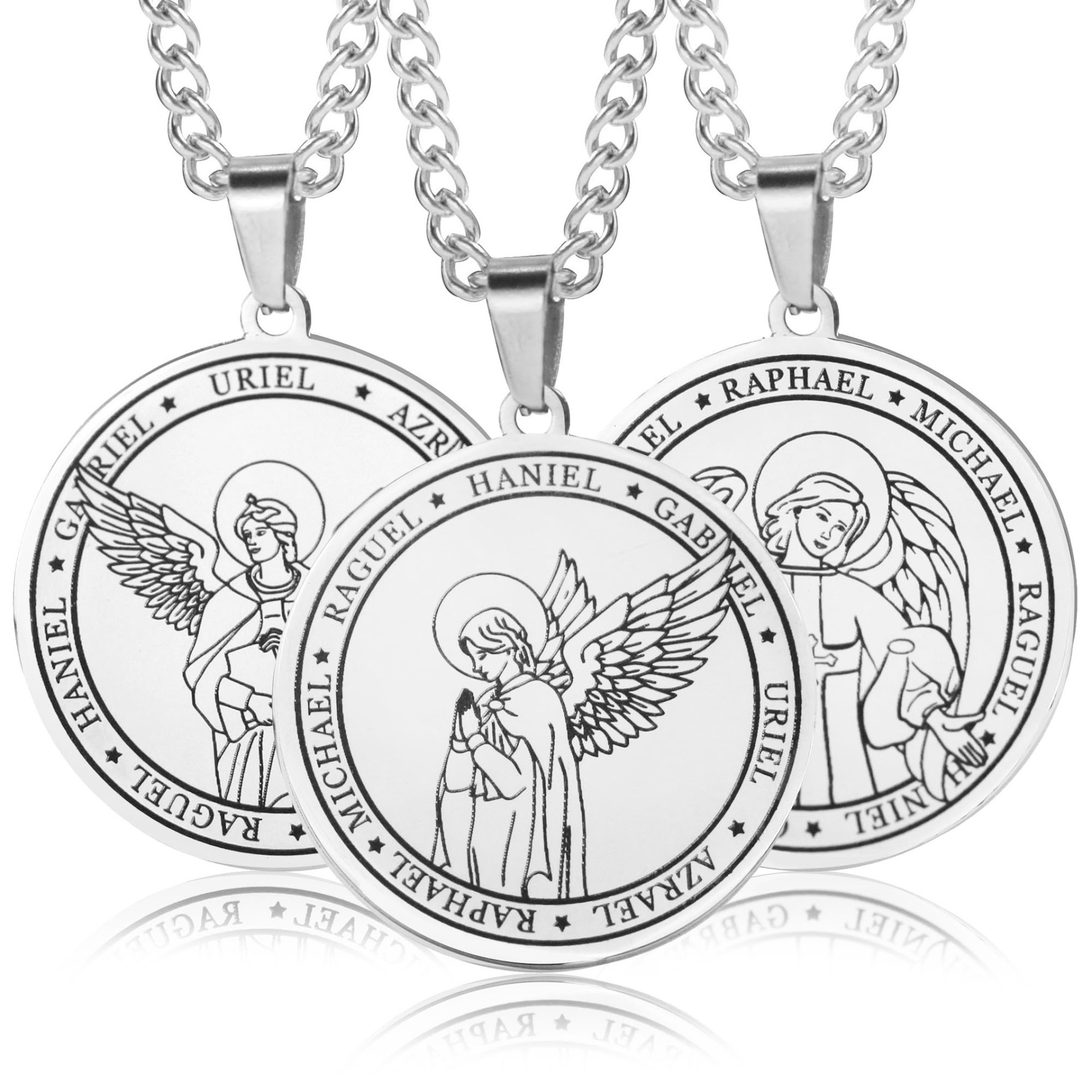 Seven Archangels Medal Titanium Necklace