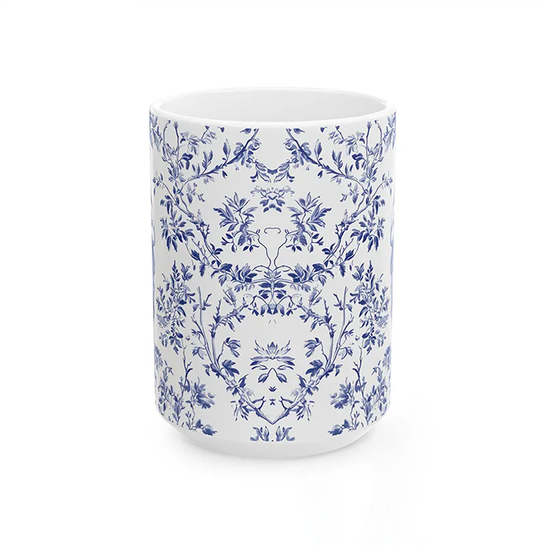 Personalized Catholic Virgin Mary Vintage Floral Butterfly Ceramic Mug with Name Our Lady Coffee Cup Catholic Marian Mug