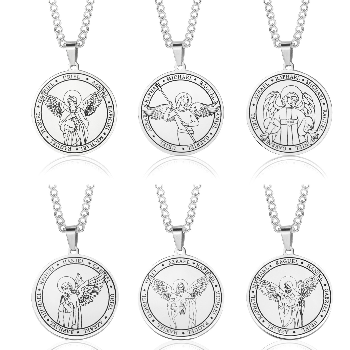 Seven Archangels Medal Titanium Necklace