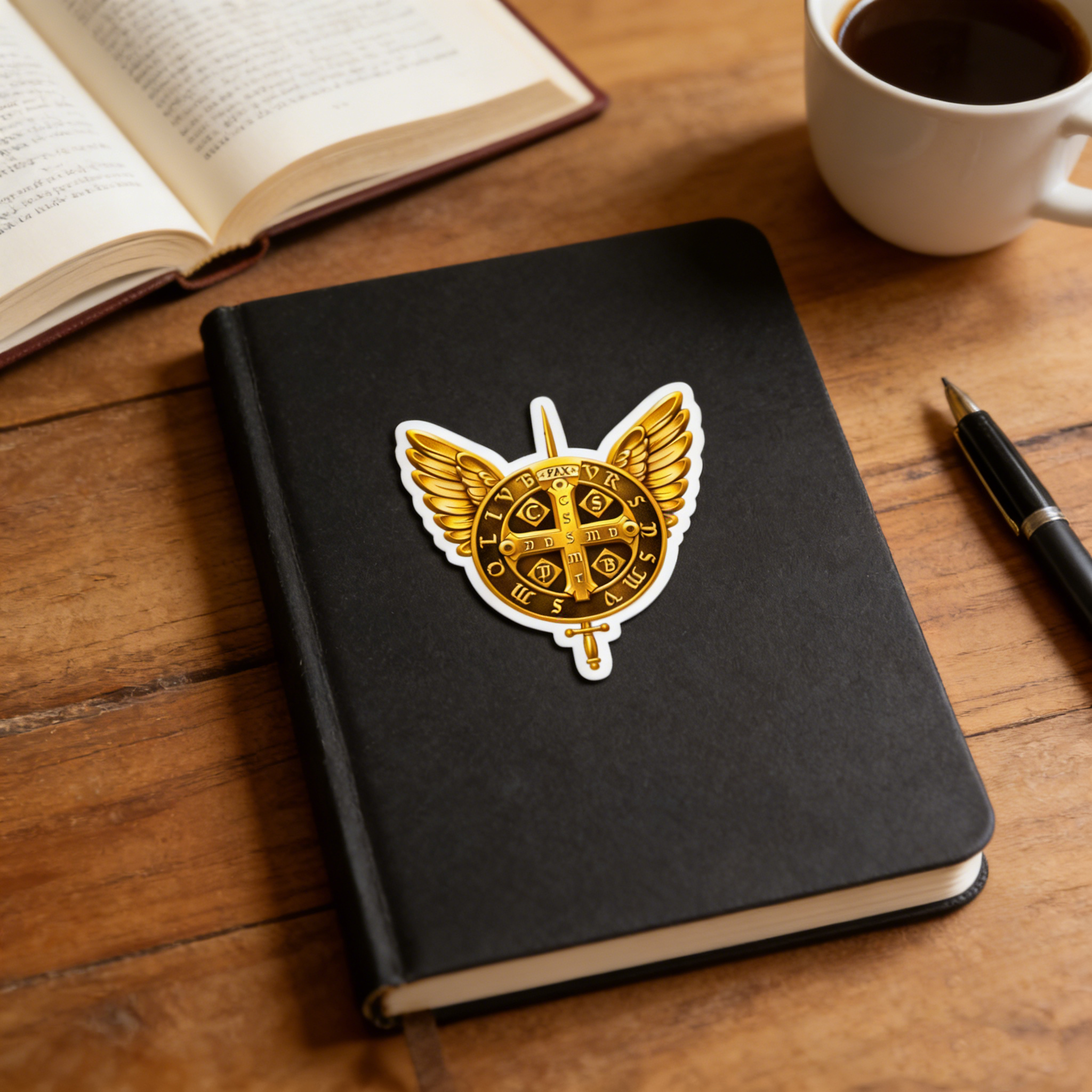 Saint Benedict Medal Winged Cross Catholic Protection Artwork Sticker
