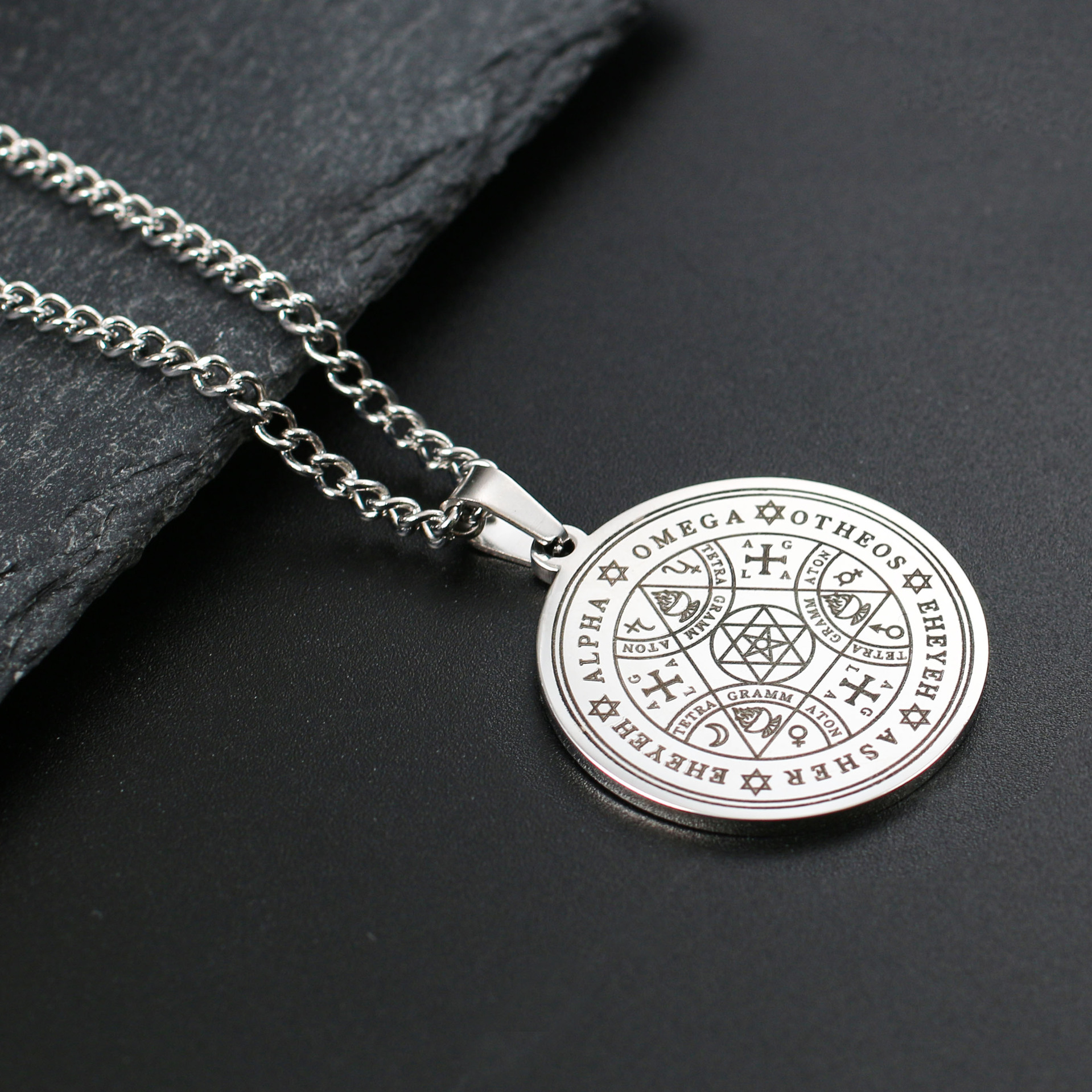 Enochian Angel Magic Amulet Six-pointed Star Silver Necklace