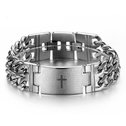 Punk Men's Cross Double Row Silver Denim Chain Bracelet