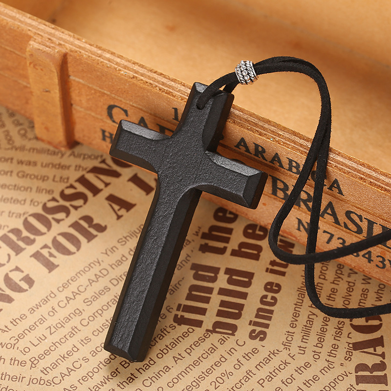 Vintage Handmade Wooden Cross Necklace