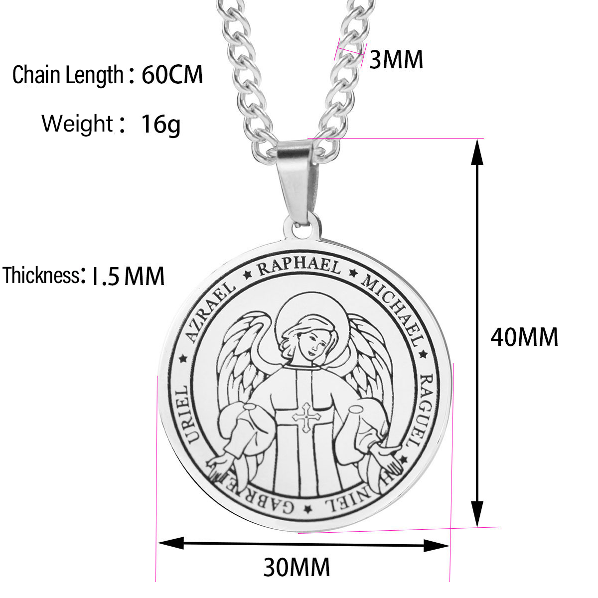 Seven Archangels Medal Titanium Necklace