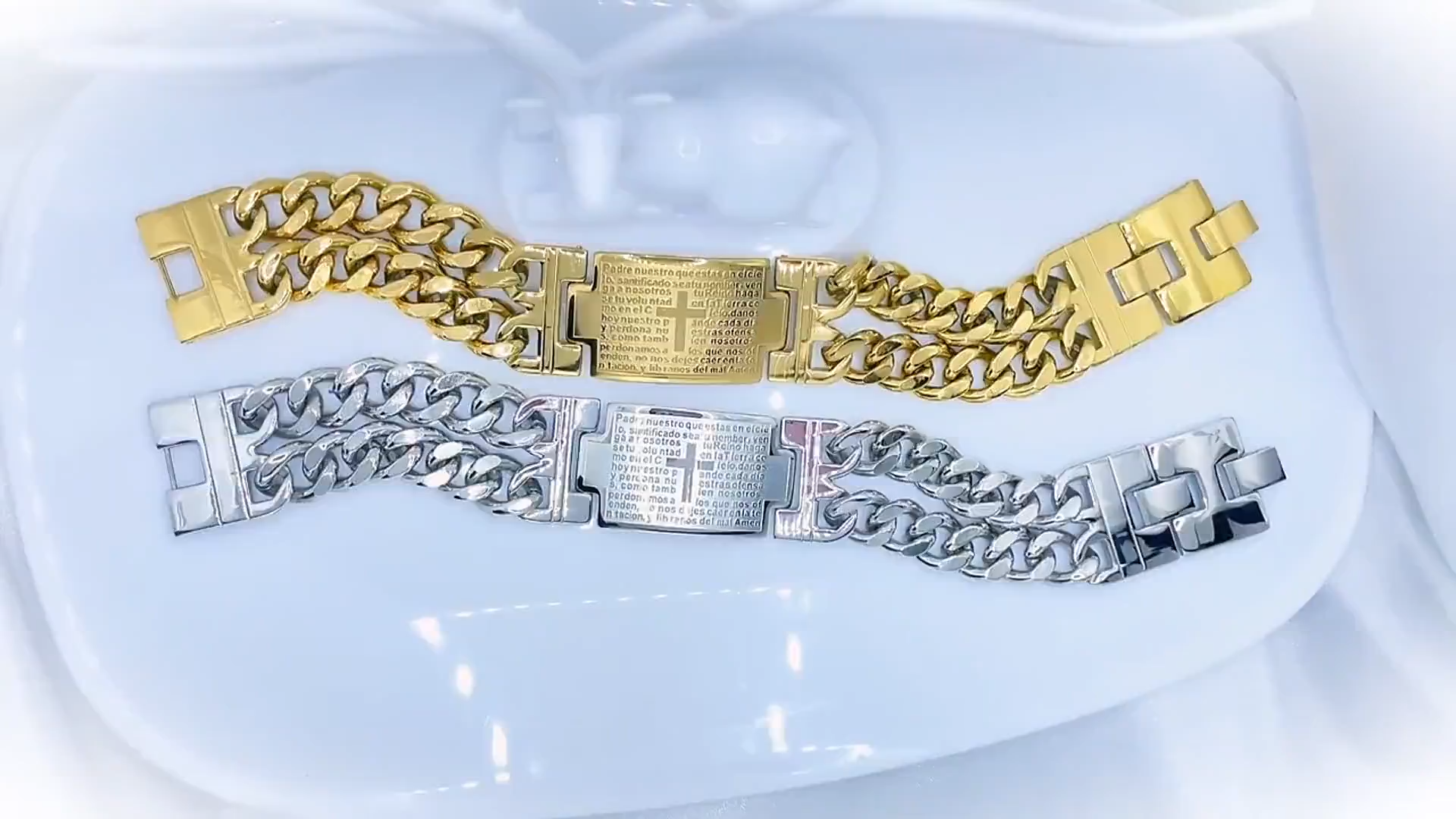 Punk Men's Cross Double Row Silver Denim Chain Bracelet