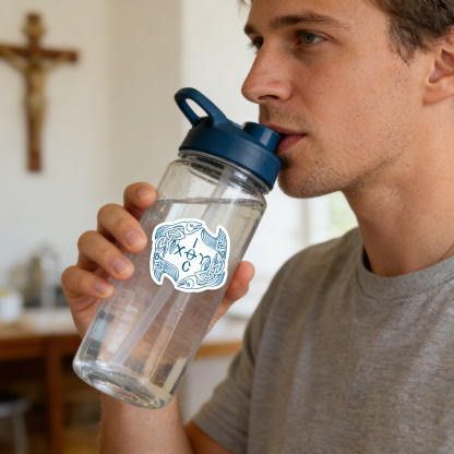 Blue Ichthys Ιχθυς Jesus Christ Son of God Saviour Sticker