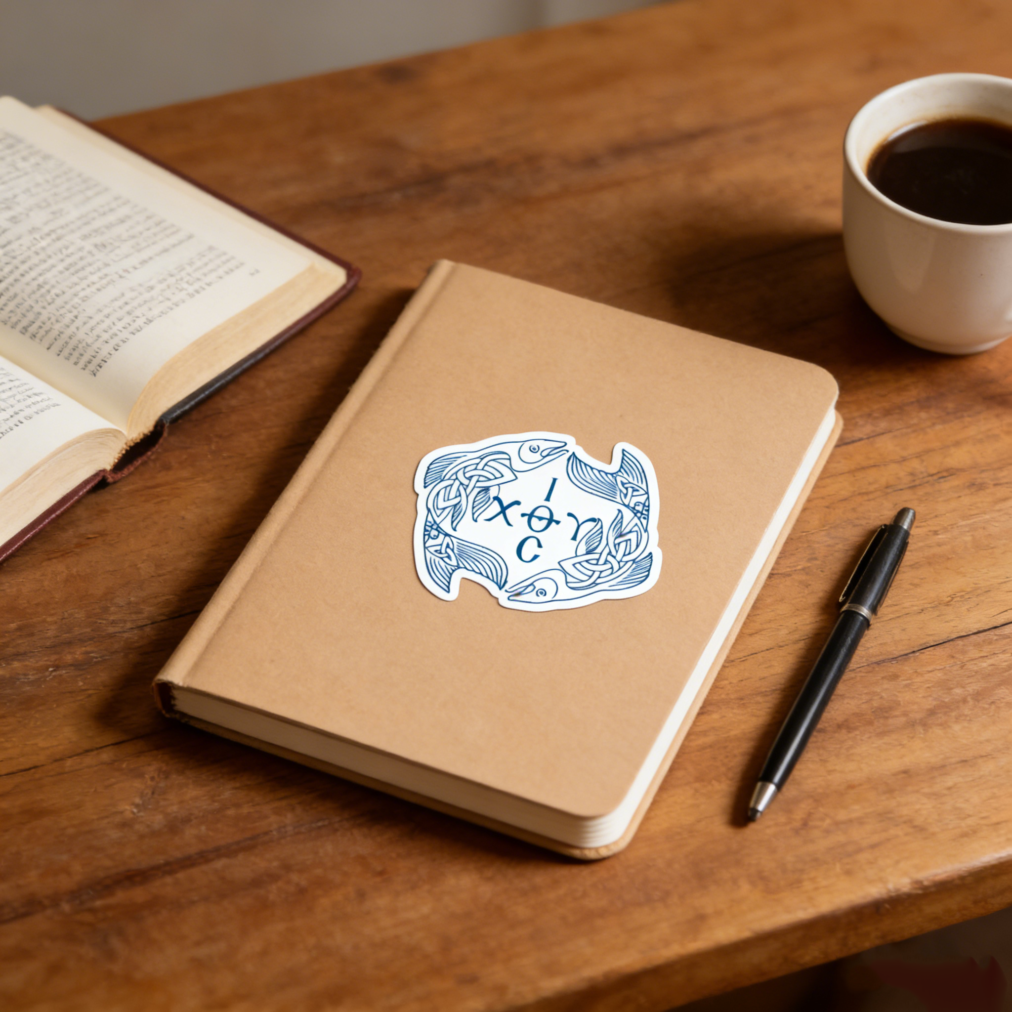 Blue Ichthys Ιχθυς Jesus Christ Son of God Saviour Sticker