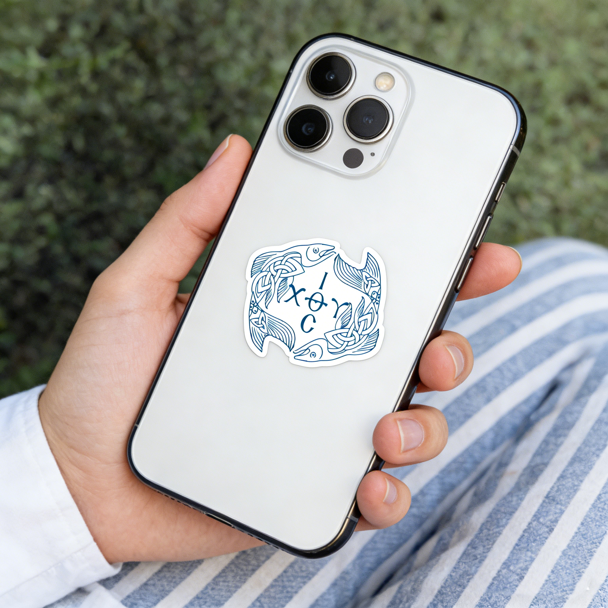 Blue Ichthys Ιχθυς Jesus Christ Son of God Saviour Sticker