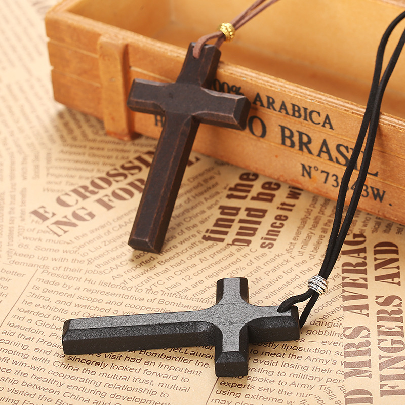 Vintage Handmade Wooden Cross Necklace