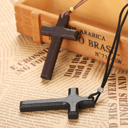 Vintage Handmade Wooden Cross Necklace