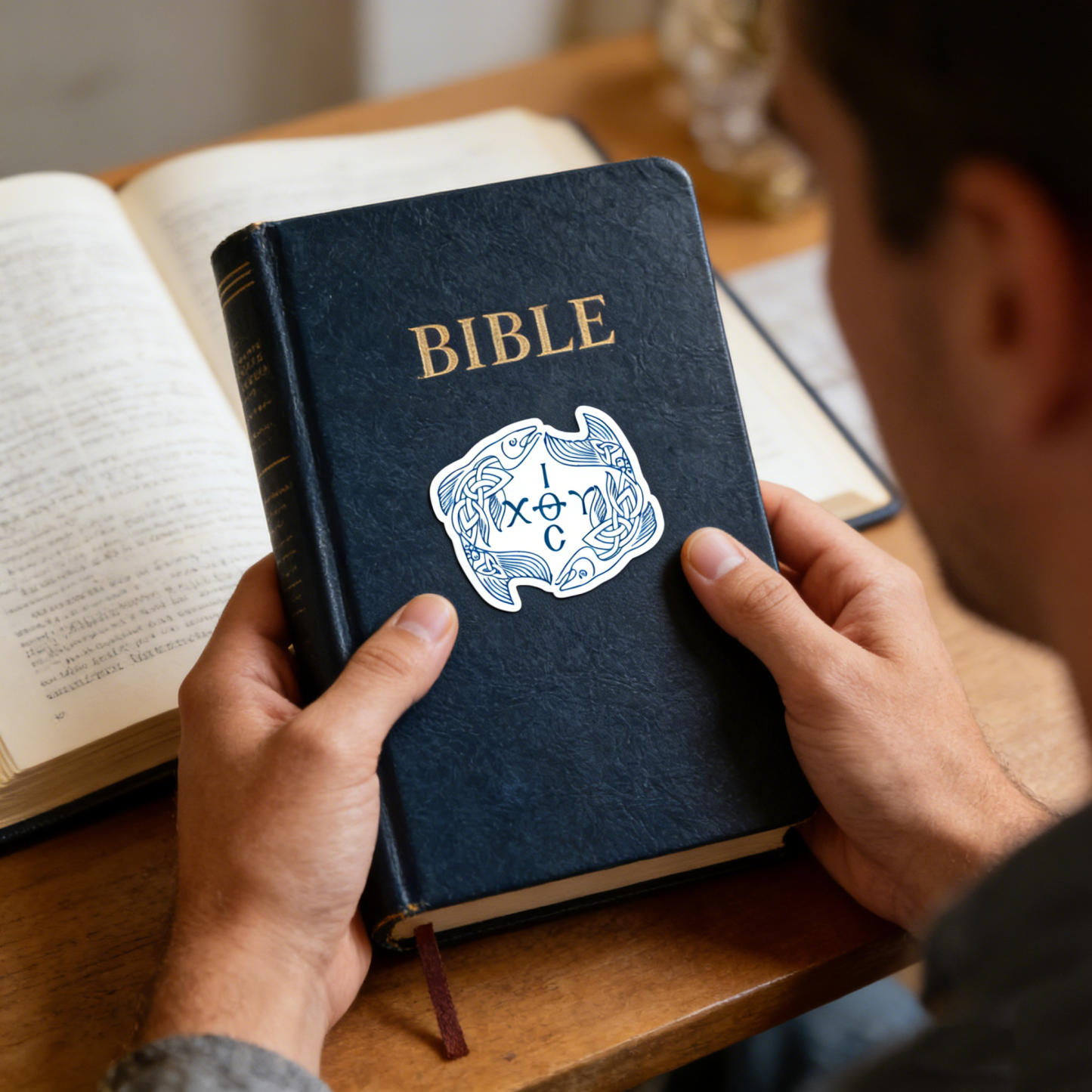 Blue Ichthys Ιχθυς Jesus Christ Son of God Saviour Sticker