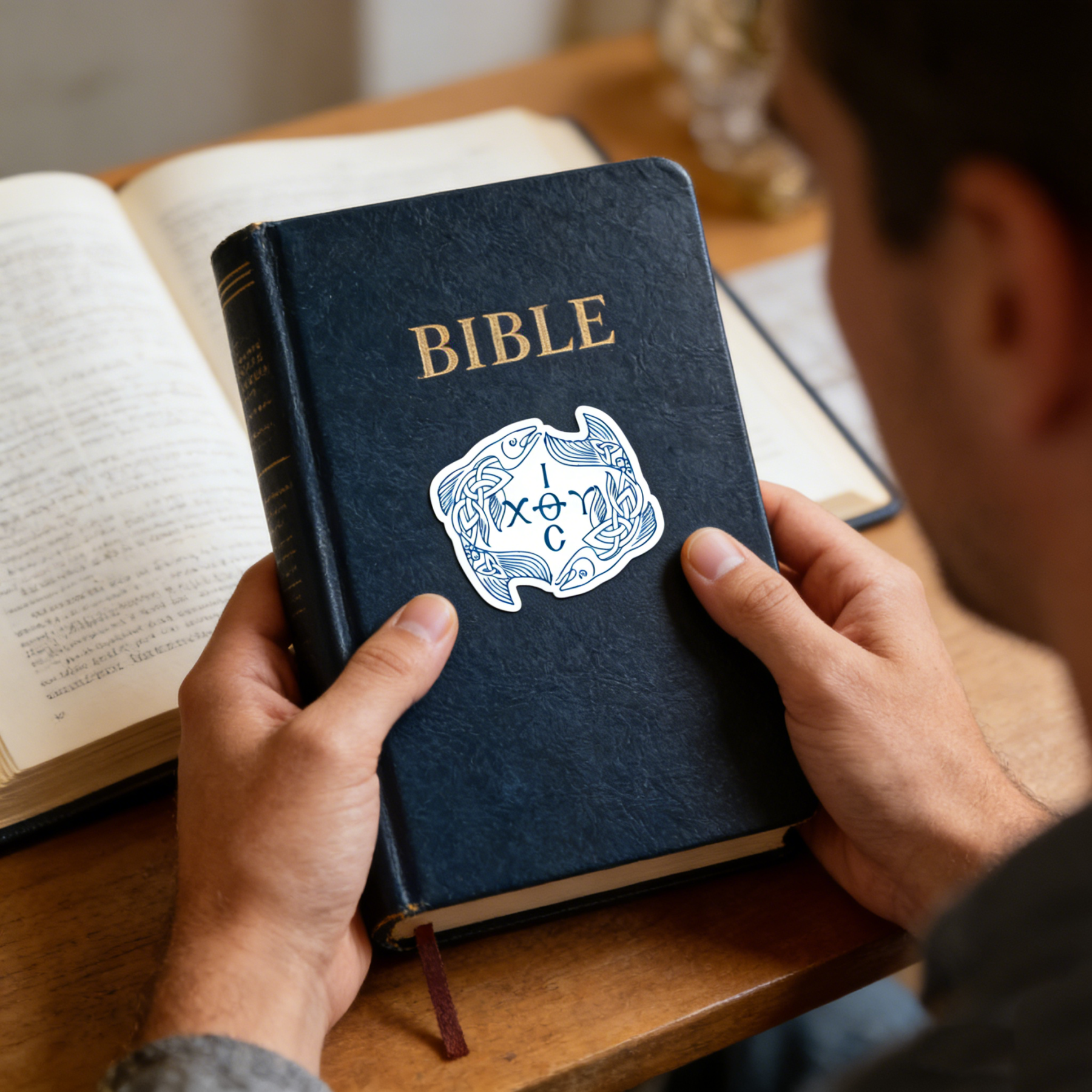 Blue Ichthys Ιχθυς Jesus Christ Son of God Saviour Sticker