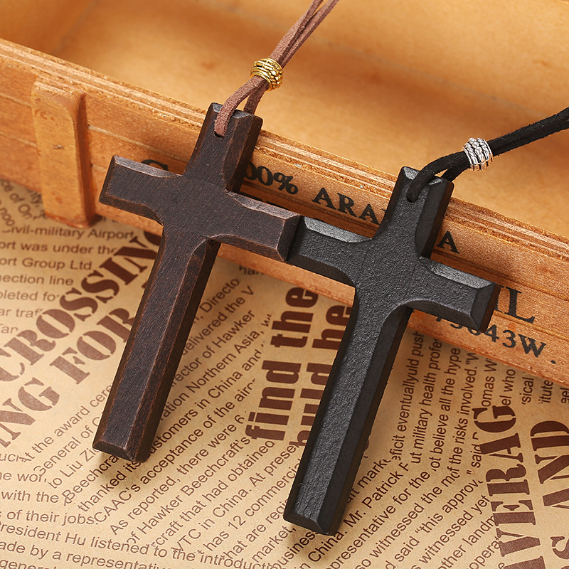 Vintage Handmade Wooden Cross Necklace