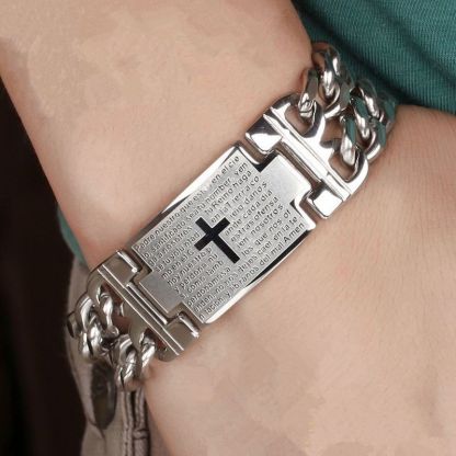 Punk Men's Cross Double Row Silver Denim Chain Bracelet