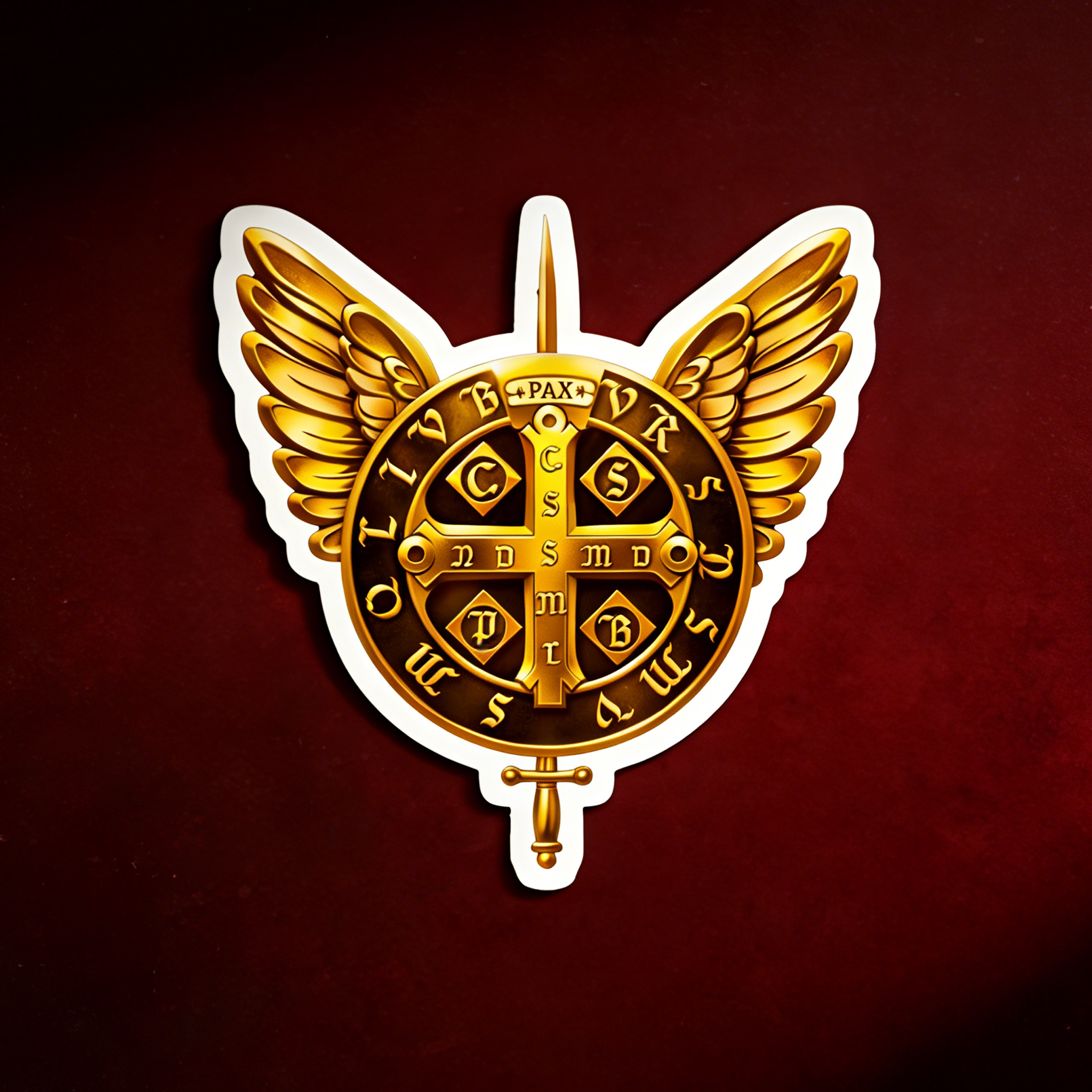 Saint Benedict Medal Winged Cross Catholic Protection Artwork Sticker