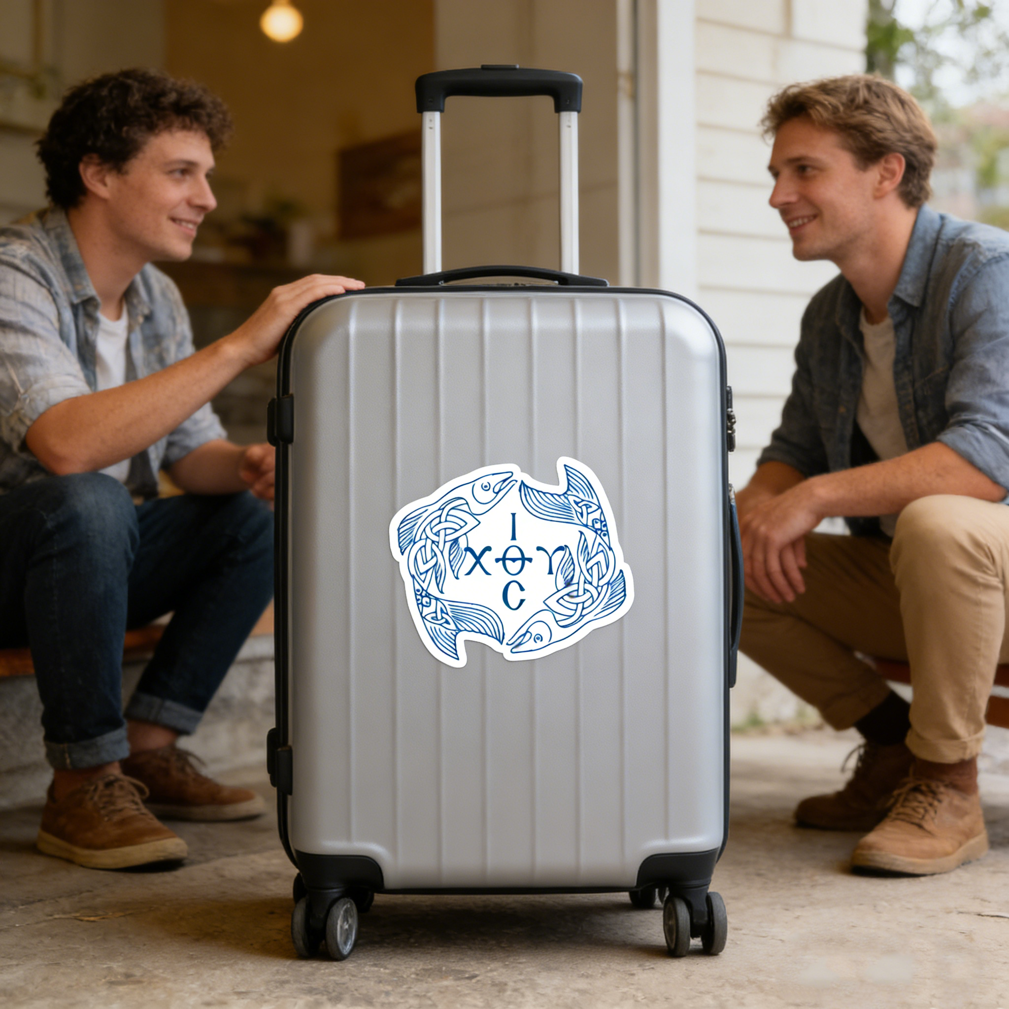 Blue Ichthys Ιχθυς Jesus Christ Son of God Saviour Sticker