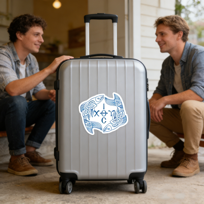 Blue Ichthys Ιχθυς Jesus Christ Son of God Saviour Sticker