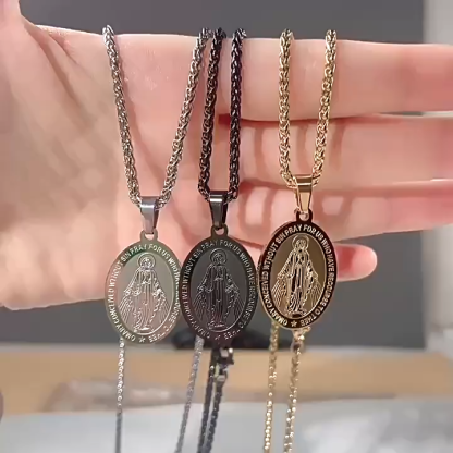 Vintage Oval Virgin Mary Titanium Steel Necklace