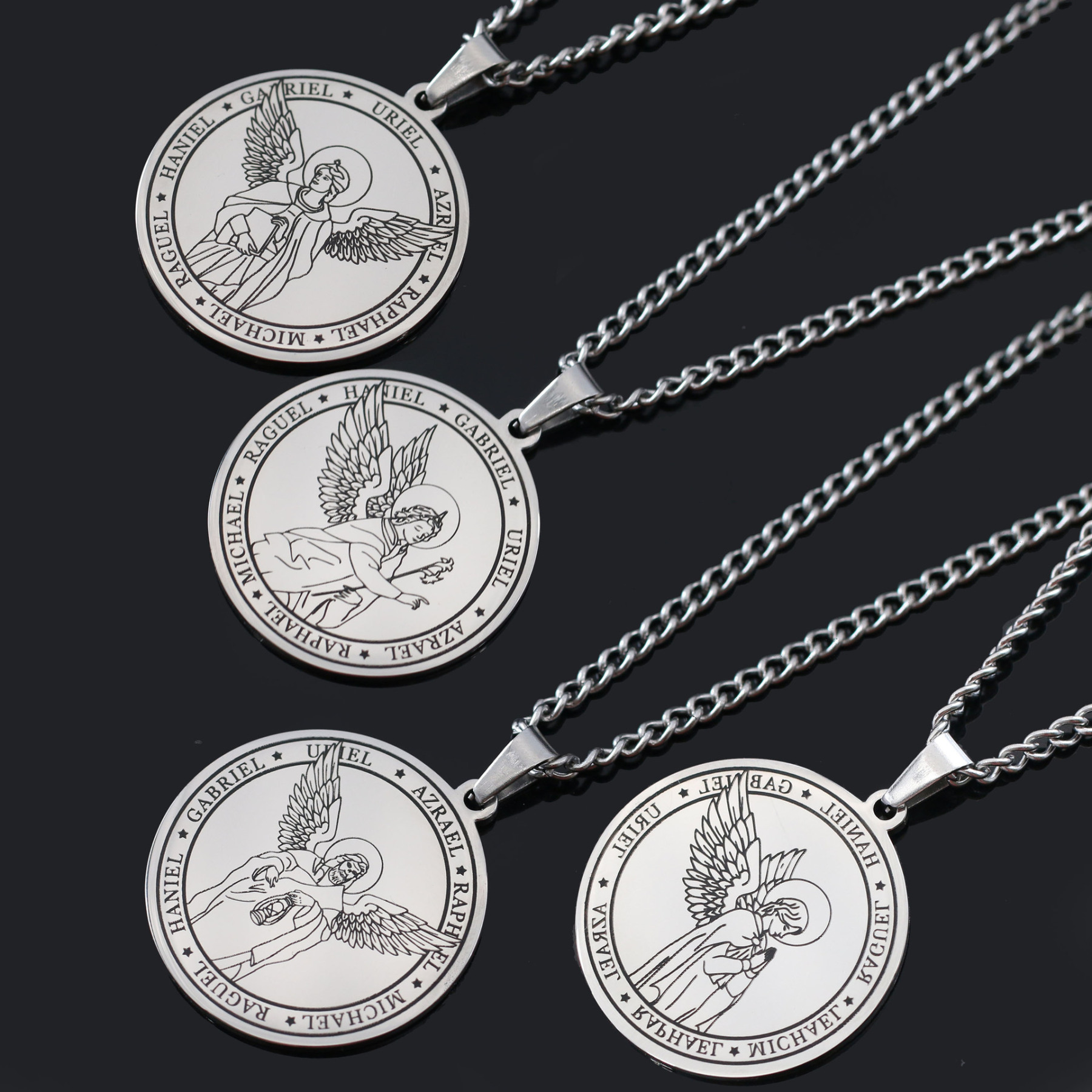Seven Archangels Medal Titanium Necklace