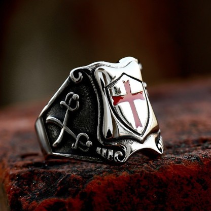 Vintage Templar Cross Shield Ring Men's Gothic Punk-925 Sterling Silver