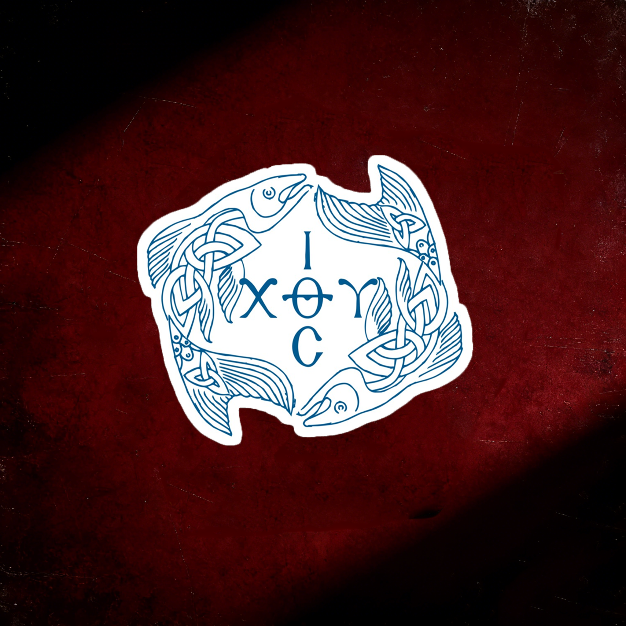 Blue Ichthys Ιχθυς Jesus Christ Son of God Saviour Sticker