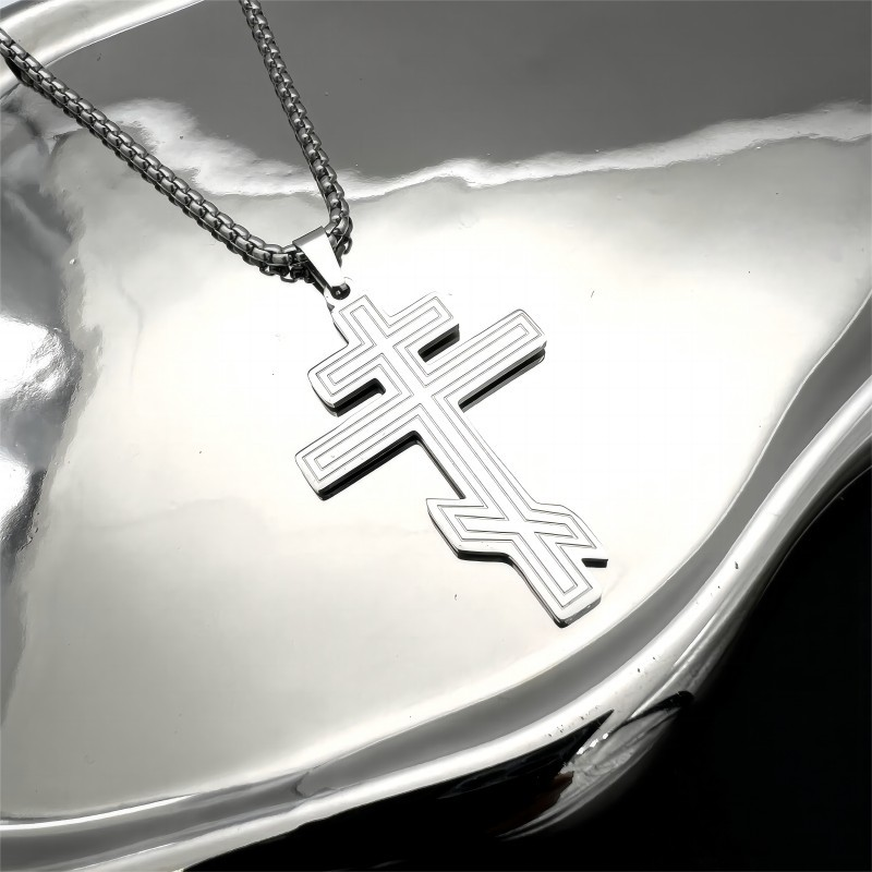 Orthodox Byzantine Titanium Steel Cross Necklace