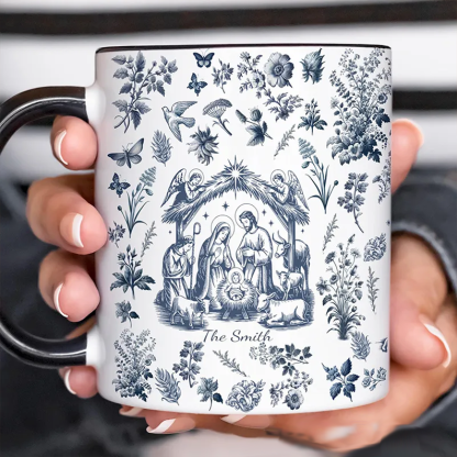 Personalized Catholic Virgin Mary Vintage Floral Butterfly Ceramic Mug with Name Our Lady Coffee Cup Catholic Marian Mug