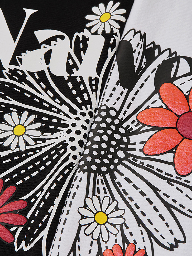 Colorful Bubble Daisy Print Street Loose Short Sleeve T-shirt