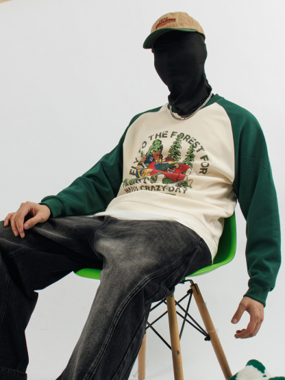 Flying to the Forest Print Long Sleeve Cotton T-Shirt