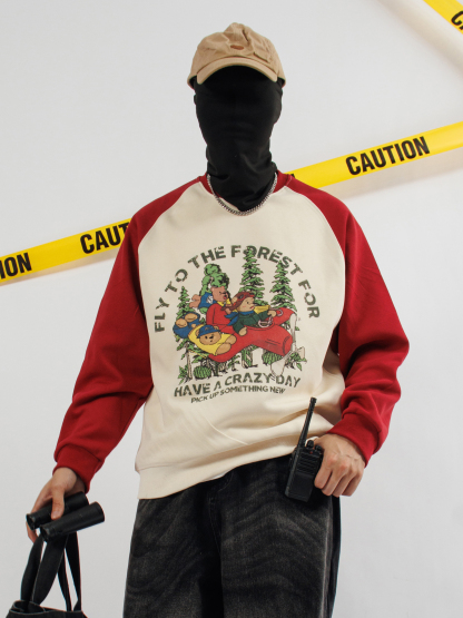 Flying to the Forest Print Long Sleeve Cotton T-Shirt