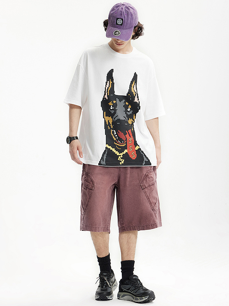 Luminous Doberman Print Street Loose Short Sleeve T-Shirt