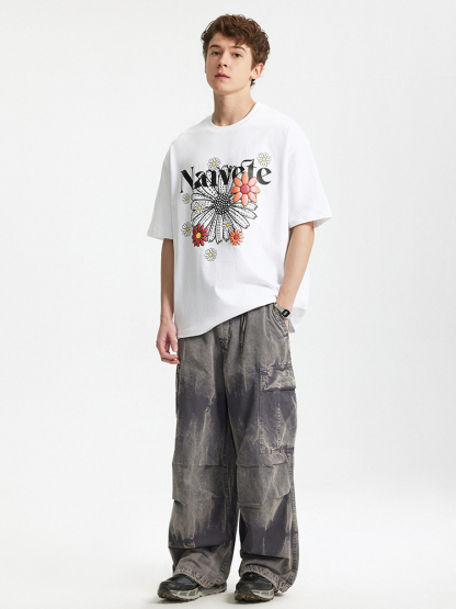 Colorful Bubble Daisy Print Street Loose Short Sleeve T-shirt