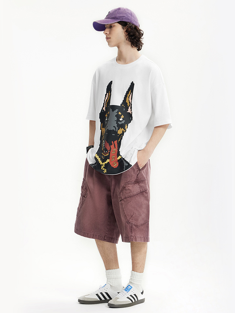 Luminous Doberman Print Street Loose Short Sleeve T-Shirt