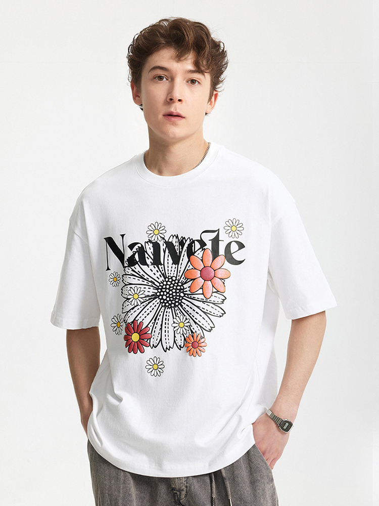 Colorful Bubble Daisy Print Street Loose Short Sleeve T-shirt