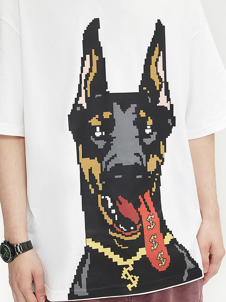 Luminous Doberman Print Street Loose Short Sleeve T-Shirt