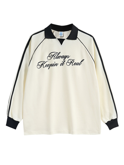 Lapel long-sleeved retro sports style T-shirt