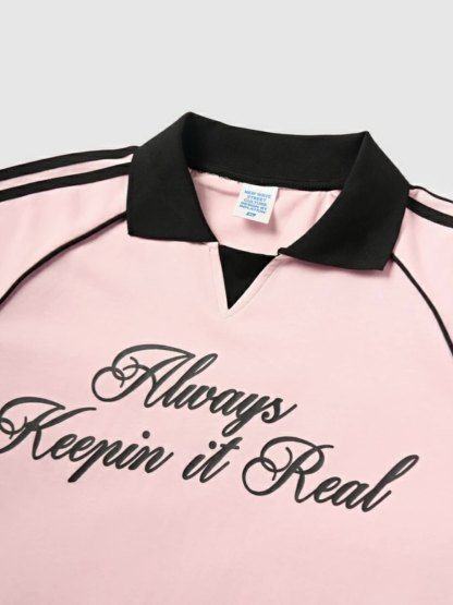 Lapel long-sleeved retro sports style T-shirt