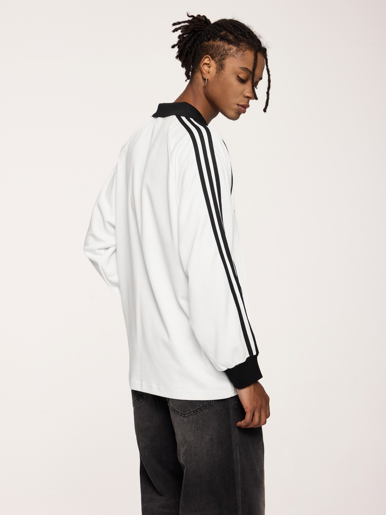 Lapel long-sleeved retro sports style T-shirt