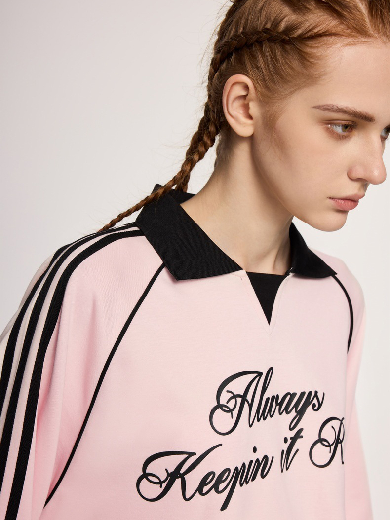 Lapel long-sleeved retro sports style T-shirt